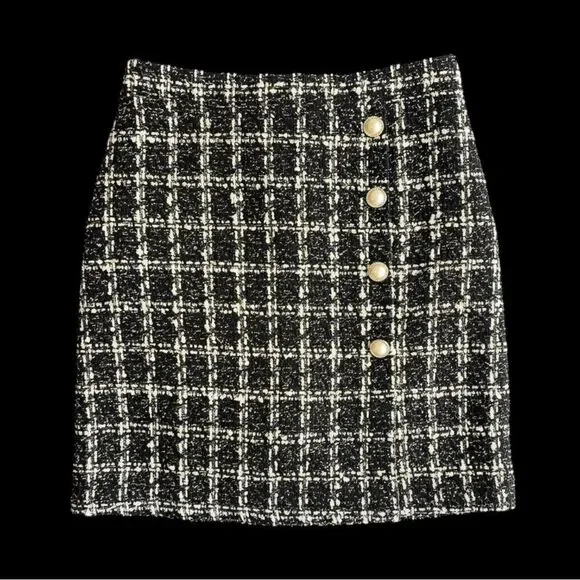 Chic Black and White Tweed Skirt Academia Old Money - Picture 1 of 4